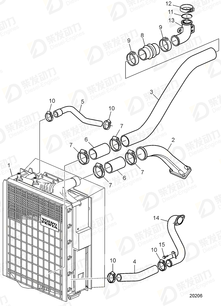 volvo penta Hose 3839148 Drawing